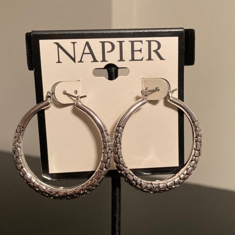 Napier Textured Silver Hoop Earrings